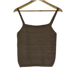 NWT Pink Rose Fuzzy Knit Tank Top Womens M Brown Cozy Lounge Earthy Soft Girl